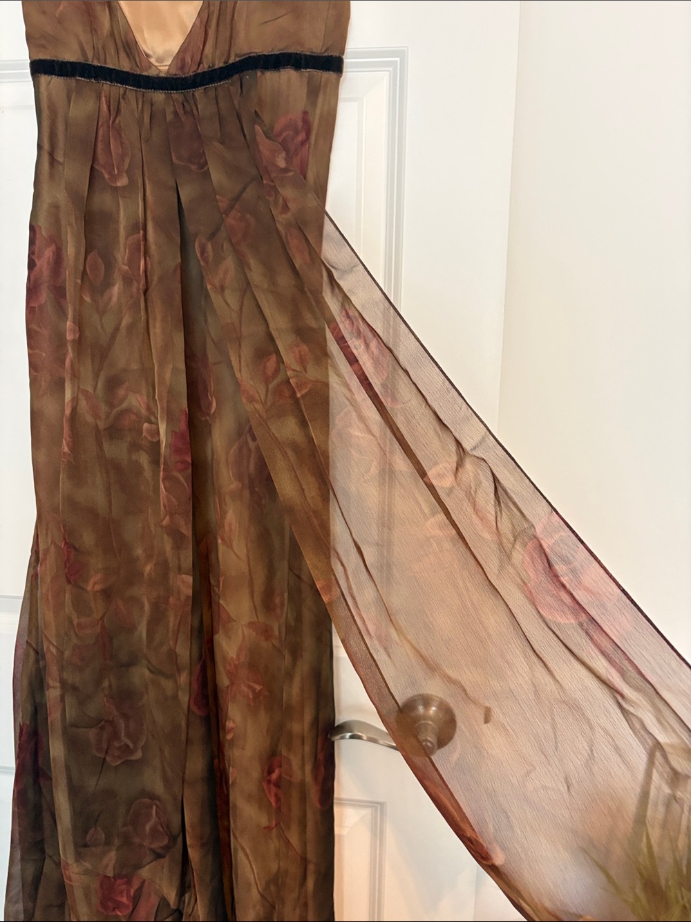 Scott McClintock Brown Maxi Dress with Subtle Rose Accents - Picture 4 of 5